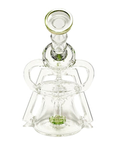 The back of a green-colored Encore Ray Gun Recycler Dab Rig.