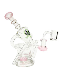 A pink and green-colored Encore Ray Gun Recycler Dab Rig.