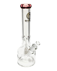 An Encore Thick Henny Bottle Bong with pink mouthpiece.