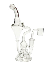 Load image into Gallery viewer, An Encore Clear Marble Recycler Dab Rig with a red logo.

