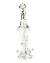 Load image into Gallery viewer, The back of an Encore Clear Marble Recycler Dab Rig with a red logo.
