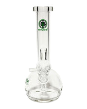 Load image into Gallery viewer, An Encore Fixed Stem Bubble Bong with green decals.
