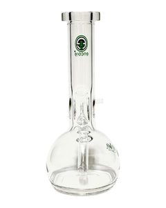 The back of an Encore Fixed Stem Bubble Bong with green decals.