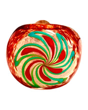 Load image into Gallery viewer, The head of a red TKO Inside Out Frit Flower Spoon Pipe with blue and red flower.

