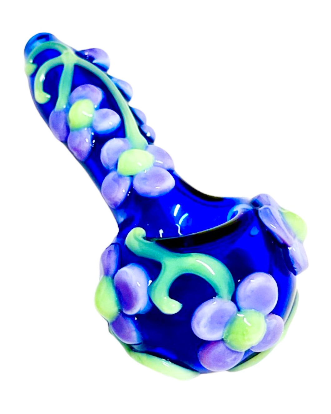 A TKO Glassworks Purple Flower Spoon Pipe.