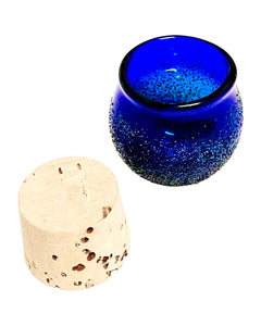 An open blue Small Corked Stash Jar.