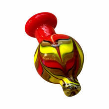 Load image into Gallery viewer, A red and yellow Soft Glass Wrap &amp; Rake Ball Carb Cap.
