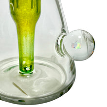 Load image into Gallery viewer, The base and opal marble accent of an Amazon Night green Business Class Ripper Dab Rig by American artist Minguez Glass.
