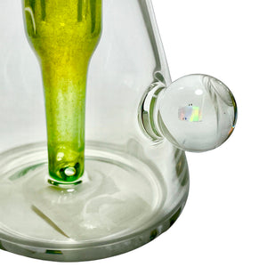 The base and opal marble accent of an Amazon Night green Business Class Ripper Dab Rig by American artist Minguez Glass.