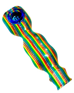 A rainbow-colored Maine Spectra-Birch Wood Steamroller Pipe made by Steve's Dank Pipes.