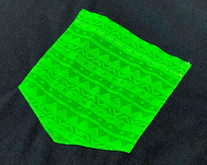 Pocket of a Kroniic Clothing Flower Green Elemental Hemp Pocket Tee with Joint Holder.