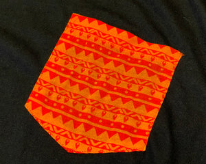 Pocket of a Kroniic Clothing Fire Orange Elemental Hemp Pocket Tee with Joint Holder.