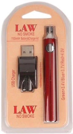 LAW No Smoke 510 Battery and Charger Kit Smoke Glass Vape LAW No Smoke 510 Battery and Charger Kit Smoke Glass Vape