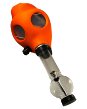 Load image into Gallery viewer, An orange Gas Mask Bong with a clear acrylic bong.
