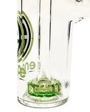 Load image into Gallery viewer, The green showerhead perc of a 14mm 90 Degree Encore Heavywall Showerhead Ash Catcher.
