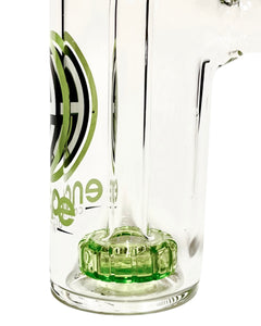 The green showerhead perc of a 14mm 90 Degree Encore Heavywall Showerhead Ash Catcher.