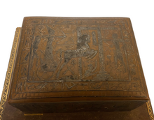 Load image into Gallery viewer, The top of an Antique Egyptian Hieroglyphic Cigarette Box.
