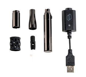A Puffco Plus Black Kit, including a black Puffco Plus electronic dab vaporizer pen, a black grip, and a charger.