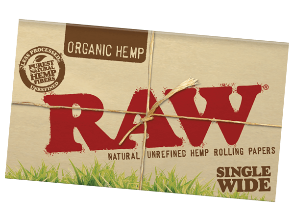 A pack of Raw Organic Hemp Single Wide Double Feed Rolling Papers.