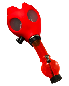 A red Gas Mask Bong.