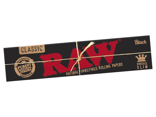 A pack of Raw Black Kingsize Slim Classic Rolling Papers.
