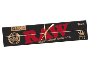 A pack of Raw Black Kingsize Slim Classic Rolling Papers.