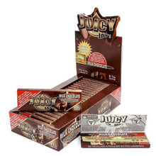 Load image into Gallery viewer, A box of Milk Chocolate Juicy Jay&#39;s Classic 1 1/4 Rolling Papers.
