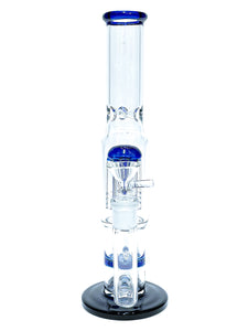 The front of a blue Stemless Double Perc Straight Tube.