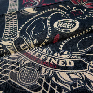 Close-up of a black RAW Bandana.