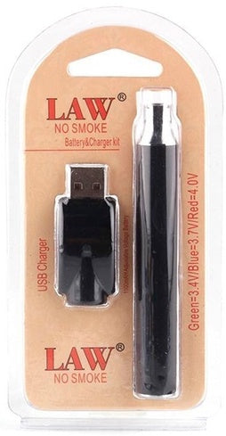 LAW No Smoke 510 Battery and Charger Kit Smoke Glass Vape LAW No Smoke 510 Battery and Charger Kit Smoke Glass Vape