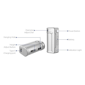 A display of the parts of a Yocan UNI S Universal Box Mod.